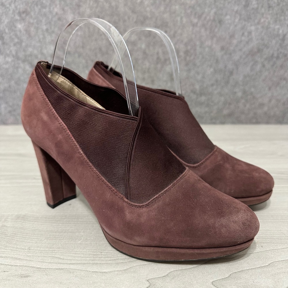 Clarks Booties Womens 9 Burgundy Kendra Mix Suede Elastic Block Heel Ankle Boots